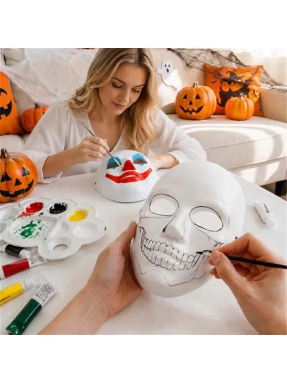 10 Pack Halloween Hanging Masks Paper Mache White Porch Decor